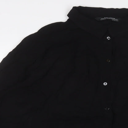 Zara Womens Black Viscose Tunic Button-Up Size M Collared