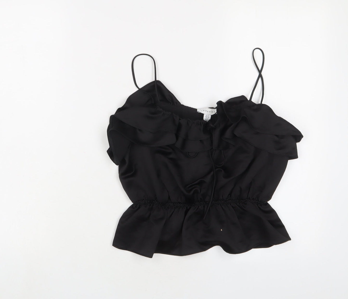 Topshop Womens Black Polyester Cropped Tank Size 8 V-Neck