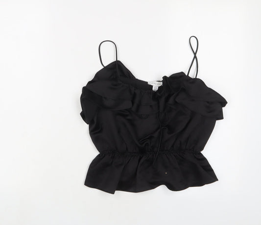 Topshop Womens Black Polyester Cropped Tank Size 8 V-Neck