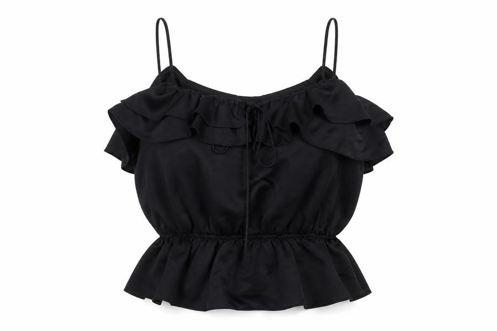 Topshop Womens Black Polyester Cropped Tank Size 8 V-Neck