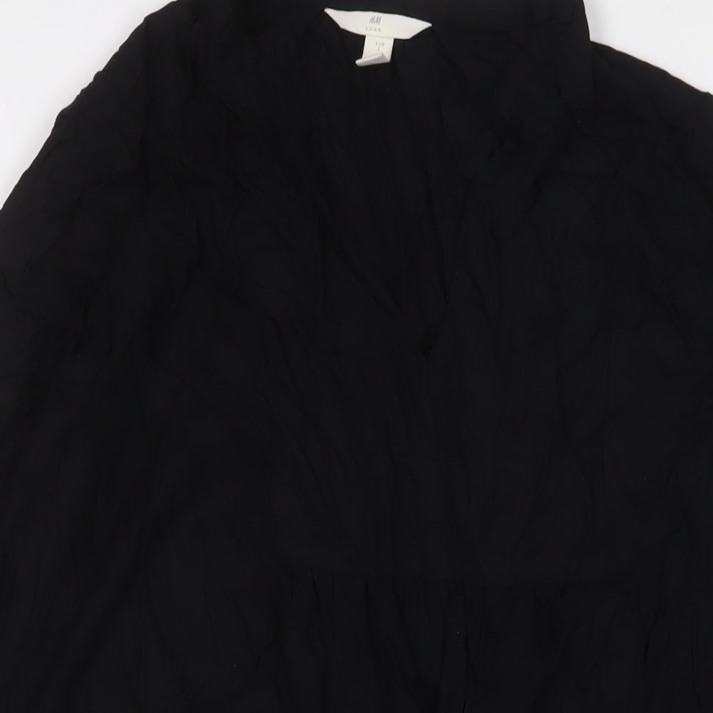 H&M Womens Black Viscose A-Line Size L V-Neck Button