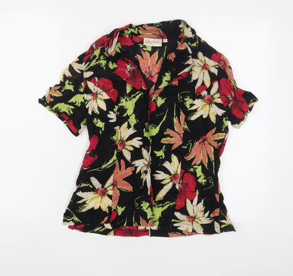Adini Womens Black Floral Cotton Basic Button-Up Size S Collared