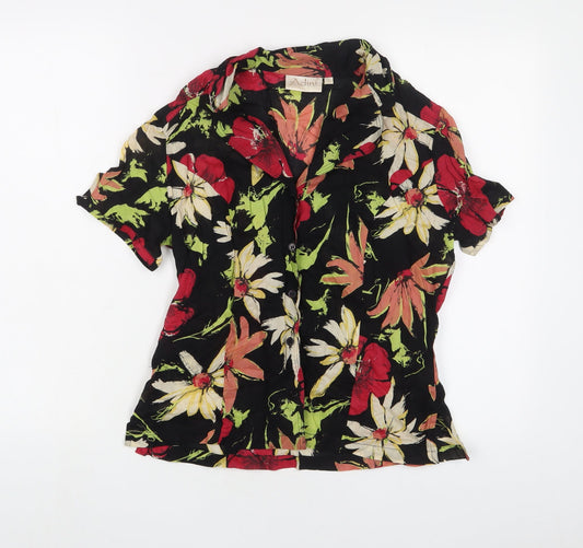 Adini Womens Black Floral Cotton Basic Button-Up Size S Collared