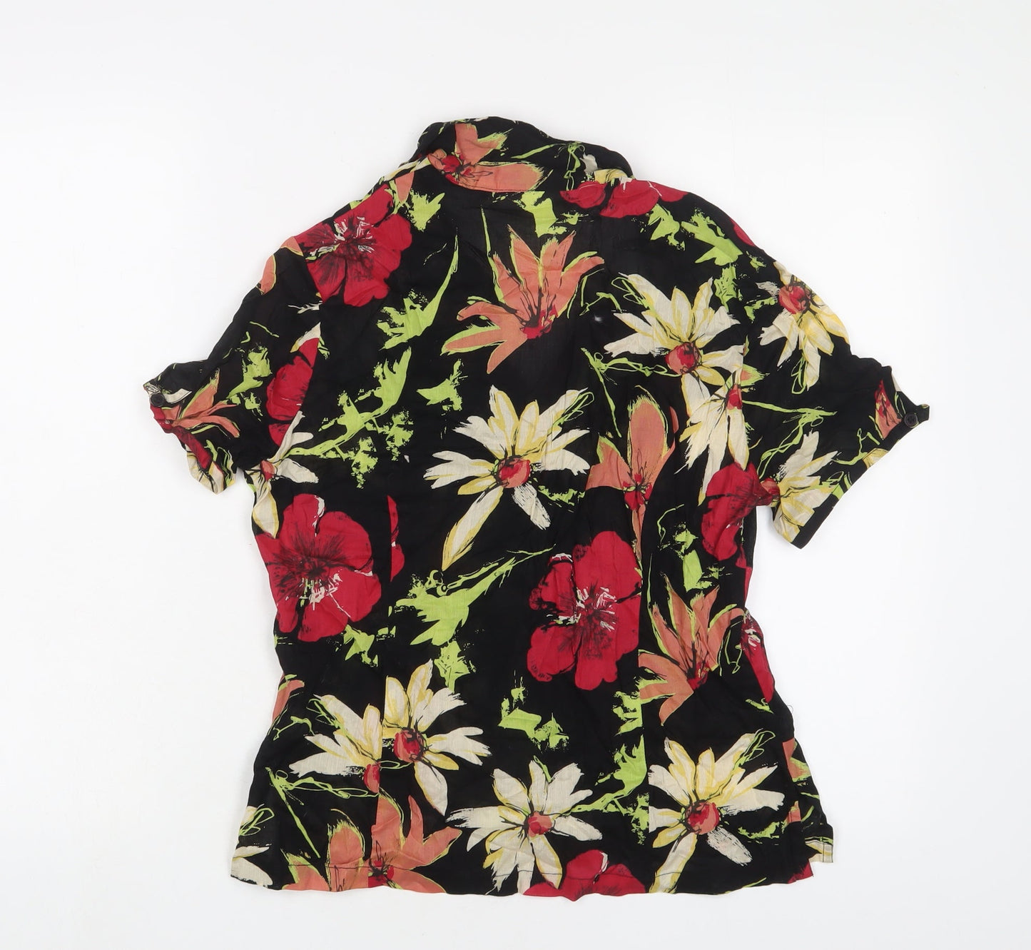 Adini Womens Black Floral Cotton Basic Button-Up Size S Collared