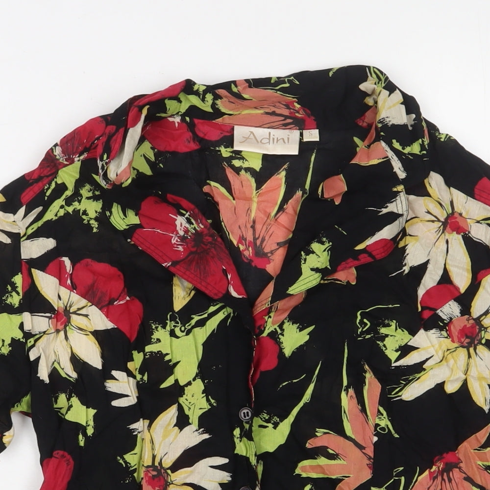 Adini Womens Black Floral Cotton Basic Button-Up Size S Collared