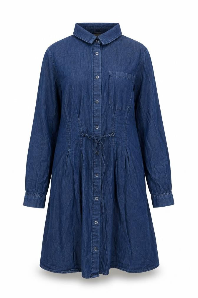 Pimkie Womens Blue Cotton A-Line Size 8 Collared Snap