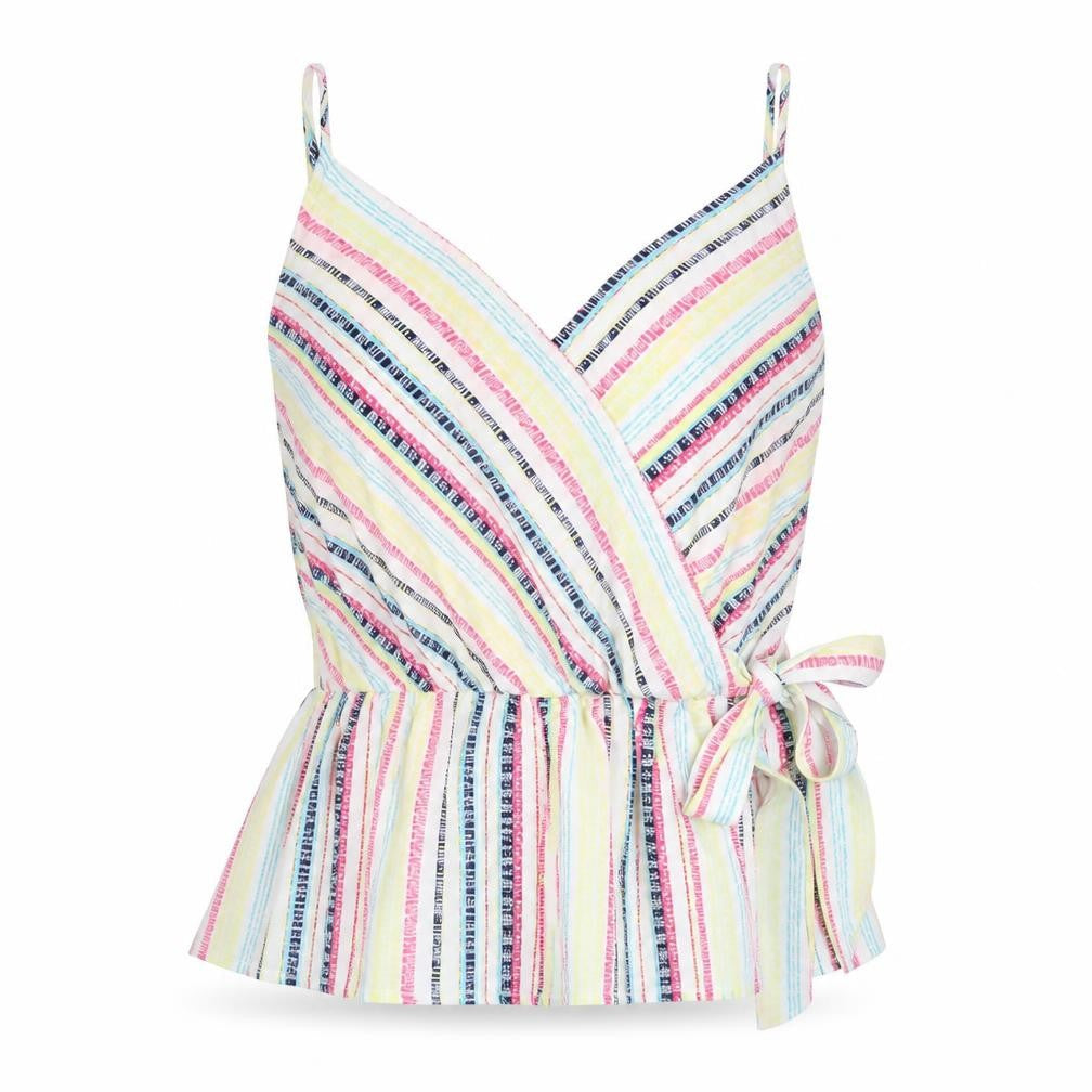 Ezquiss's Womens Multicoloured Striped Polyester Basic Tank Size L V-Neck
