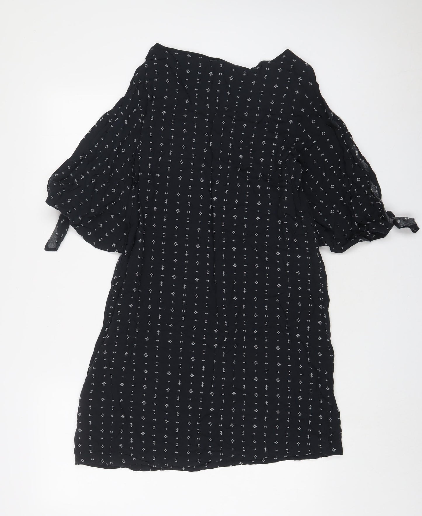 H&M Womens Blue Geometric Viscose A-Line Size 14 Boat Neck Pullover - Cold Shoudler