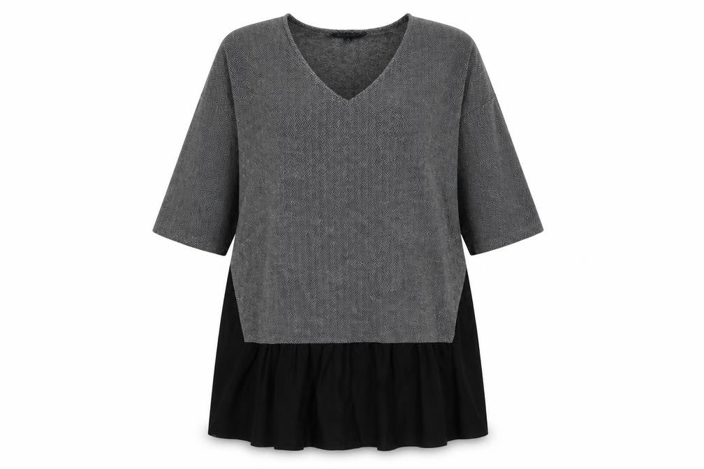 French Connection Womens Grey Polyester Tunic T-Shirt Size M V-Neck