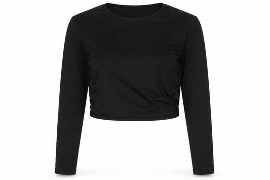 yozy Womens Black Polyester Cropped T-Shirt Size XL Crew Neck