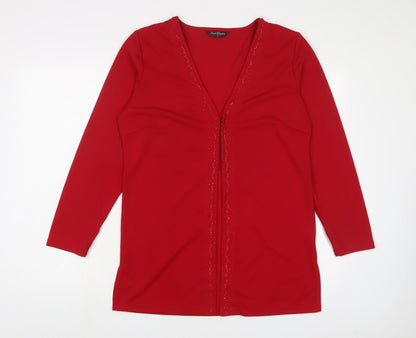 Sarah Hamilton Womens Red Jacket Blazer Size 14 Button - Beaded