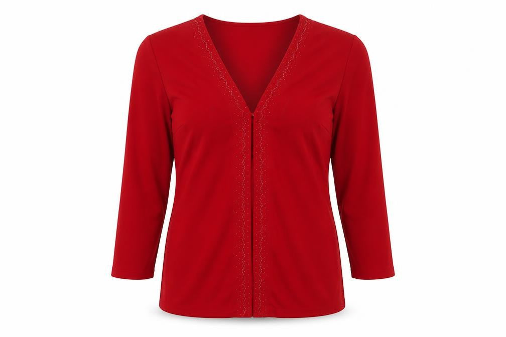 Sarah Hamilton Womens Red Jacket Blazer Size 14 Button - Beaded