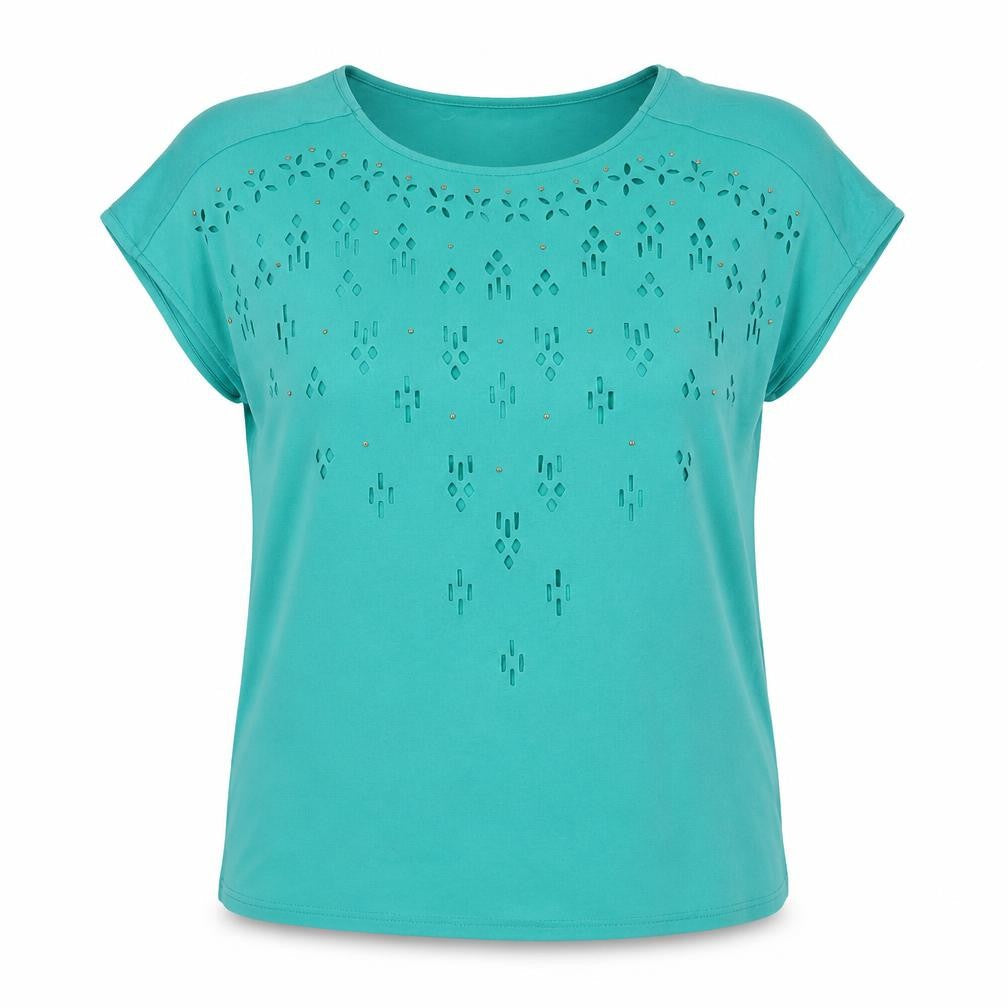 Klass Womens Green Polyester Basic T-Shirt Size M Collared