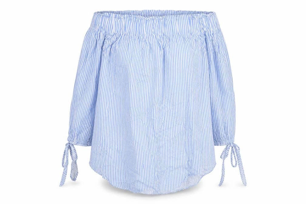 H&M Womens Blue Striped Viscose Basic Blouse Size 10 Boat Neck
