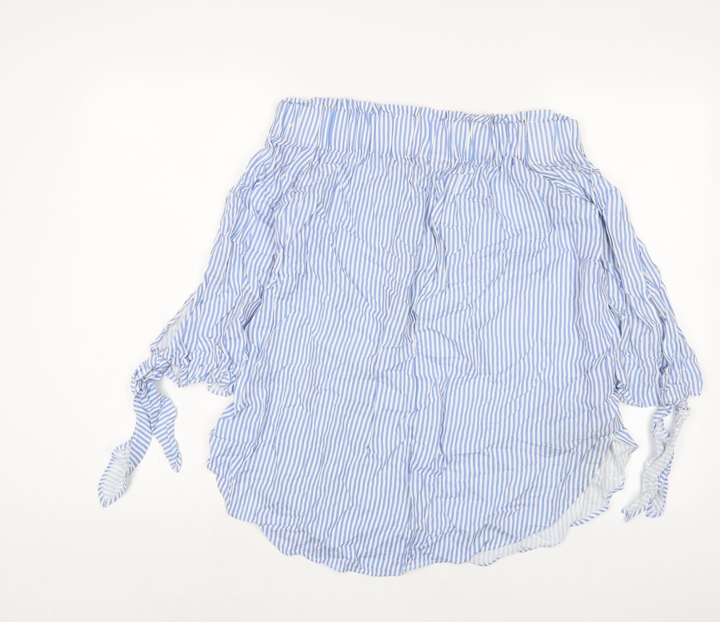 H&M Womens Blue Striped Viscose Basic Blouse Size 10 Boat Neck
