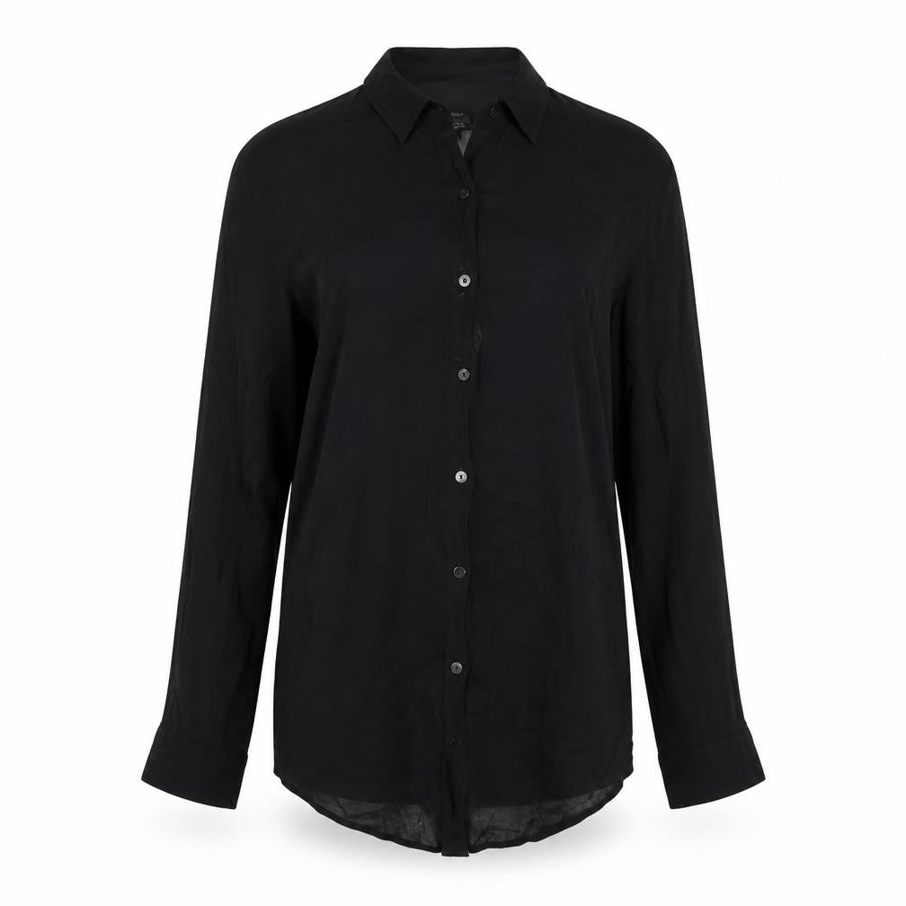 Bershka Womens Black Polyester Basic Button-Up Size S Collared