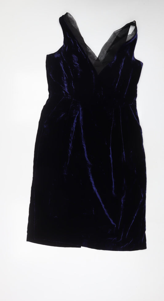 Limited Collection Womens Blue Polyester Sheath Size 14 V-Neck Zip