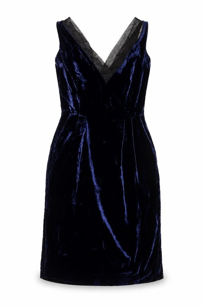Limited Collection Womens Blue Polyester Sheath Size 14 V-Neck Zip