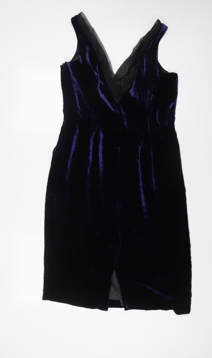 Limited Collection Womens Blue Polyester Sheath Size 14 V-Neck Zip