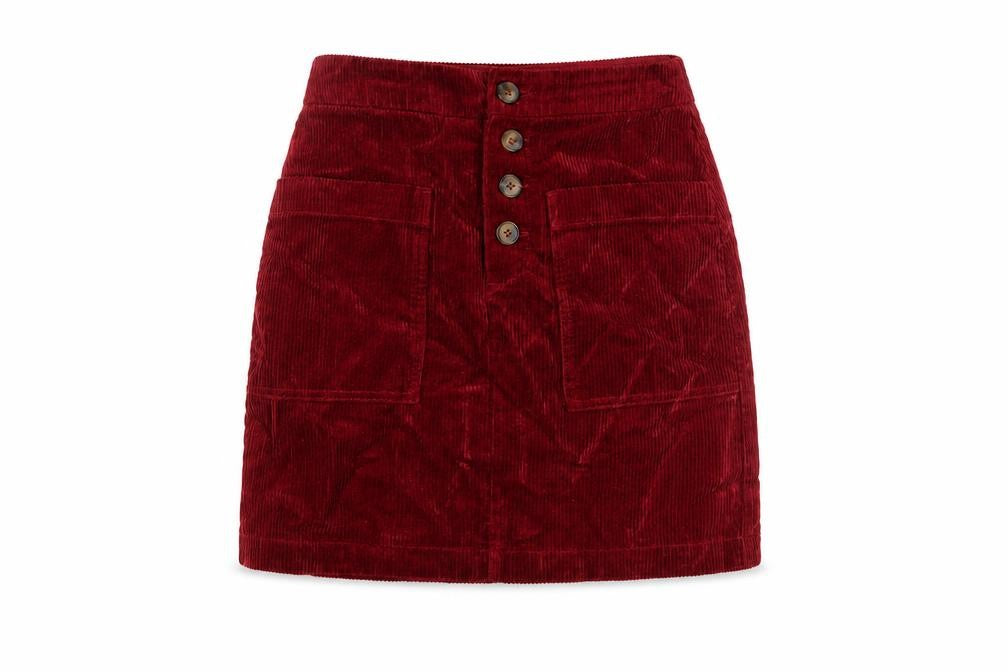 F&F Womens Red Cotton A-Line Skirt Size 6 Button