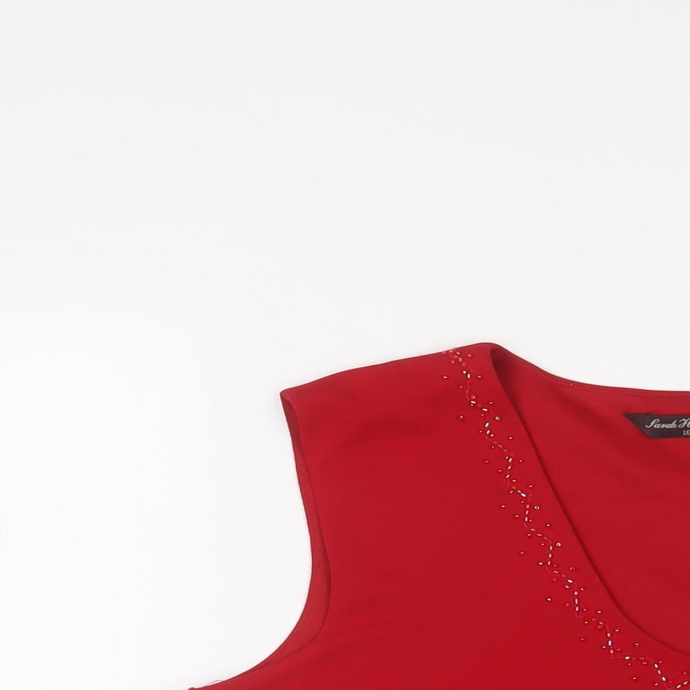 Sarah Hamilton Womens Red Polyester Basic Tank Size 16 V-Neck - Beaded