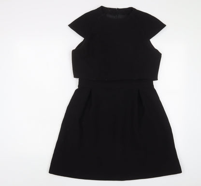Additional front view of ASOS women’s black polyester a-line, size UK 10, crew neck zip