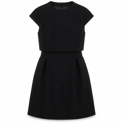 Front view of ASOS women’s black polyester a-line, size UK 10, crew neck zip