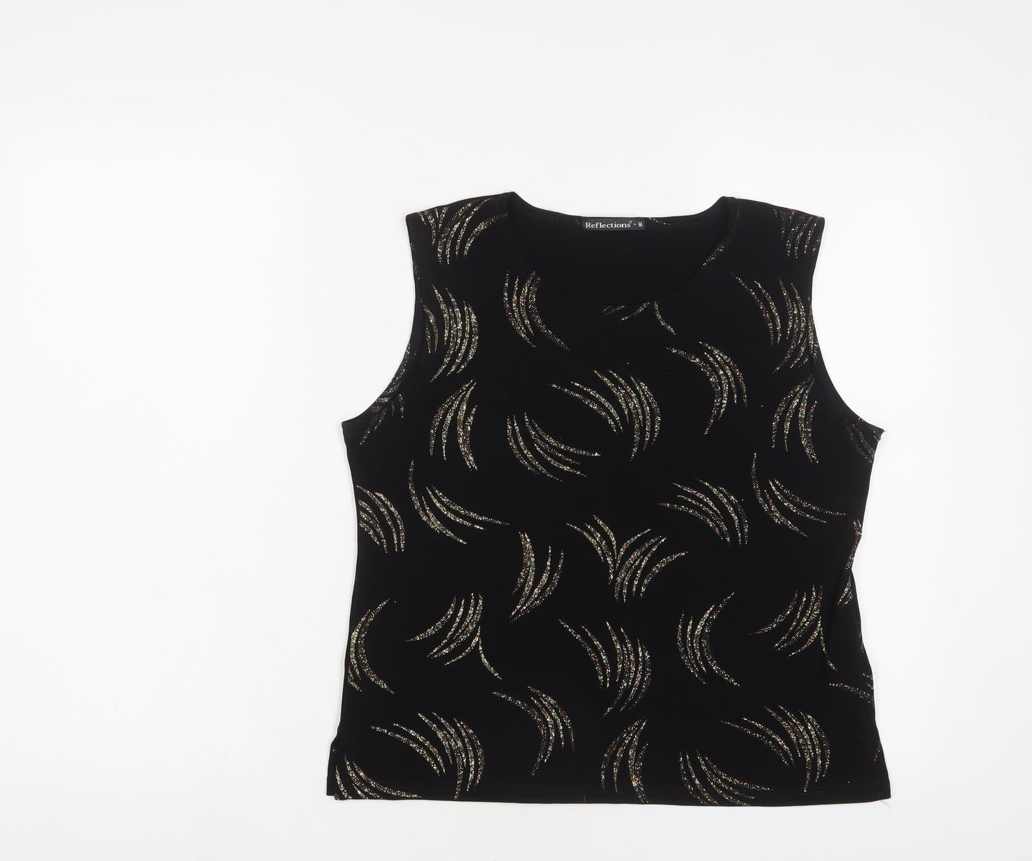Reflections Womens Black Polyester Basic Tank Size M Crew Neck