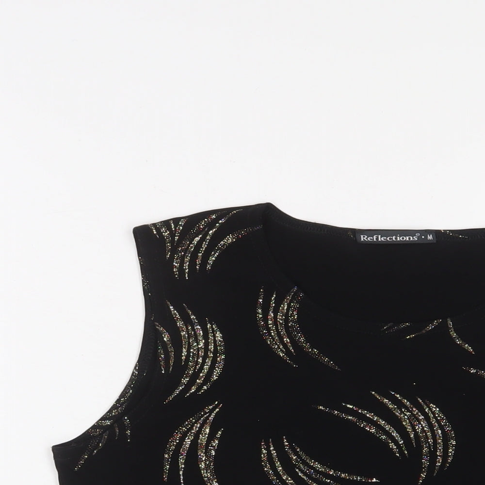 Reflections Womens Black Polyester Basic Tank Size M Crew Neck