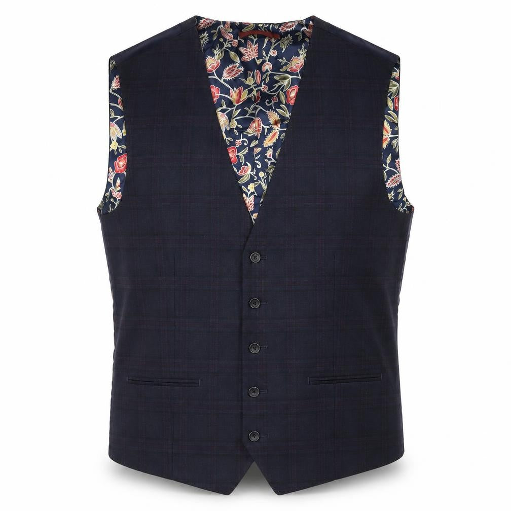 NEXT Mens Blue Plaid Polyester Jacket Suit Waistcoat Size 44 Regular