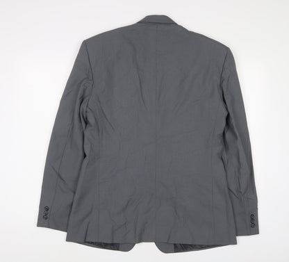 Back view of Giorgio Armani men’s grey polyester jacket suit jacket, size 40, regular