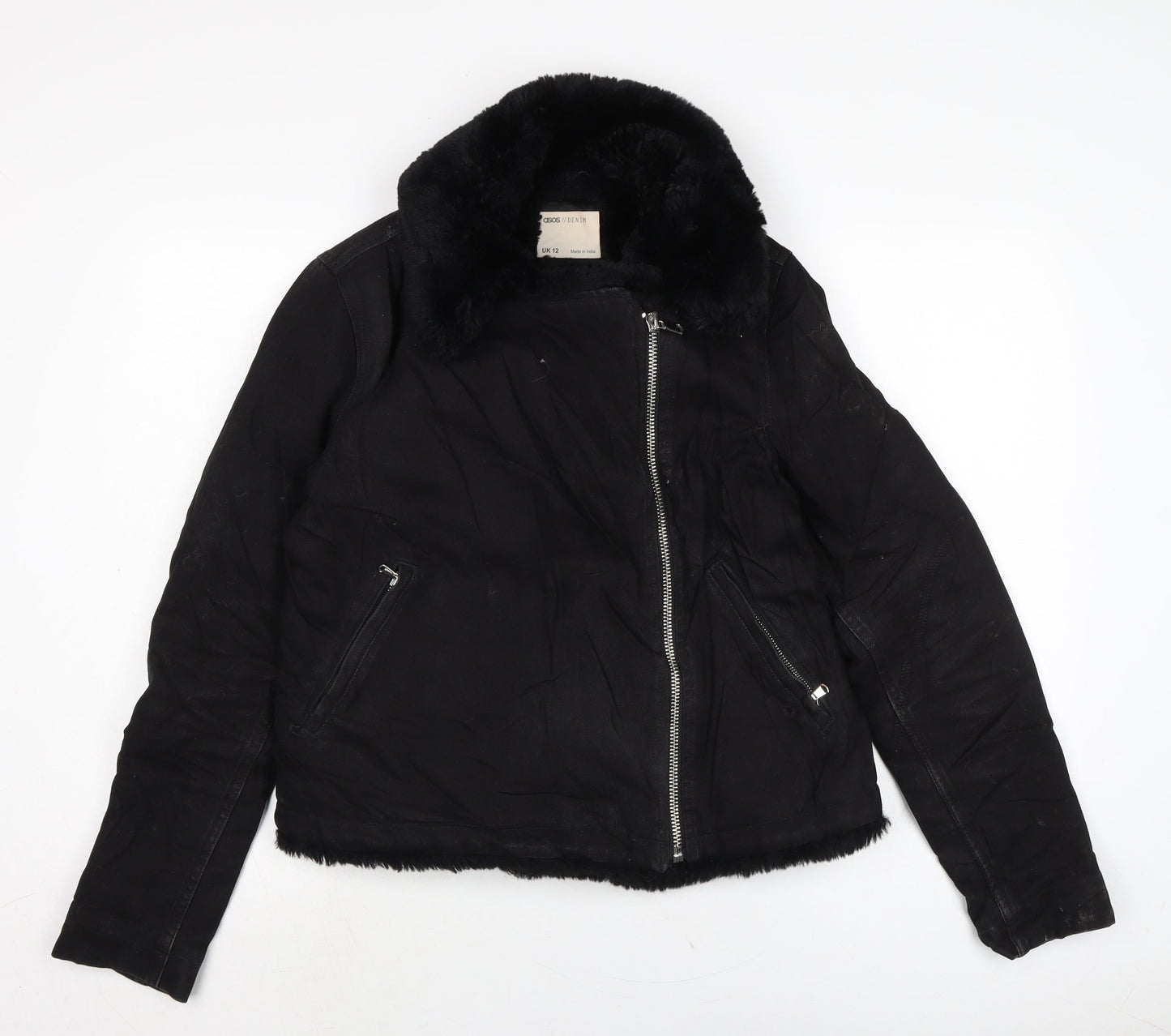 ASOS Womens Black Biker Jacket Size 12 Zip