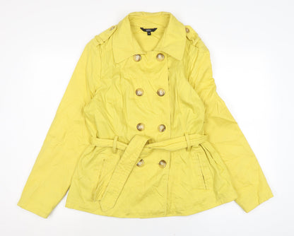 Marks & Spencer Womens Yellow Trench Coat Jacket Size 14 Button