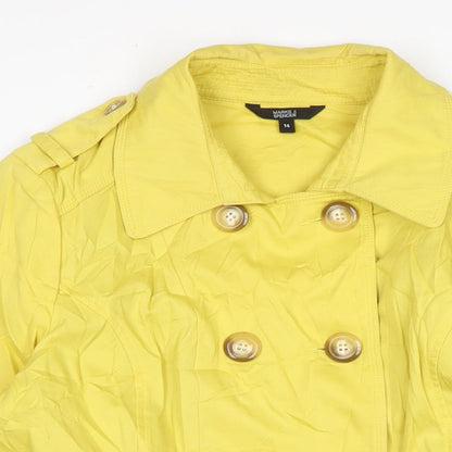 Marks & Spencer Womens Yellow Trench Coat Jacket Size 14 Button
