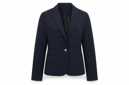 Front view of Dorothy Perkins women’s blue gilet jacket, size UK 6, button