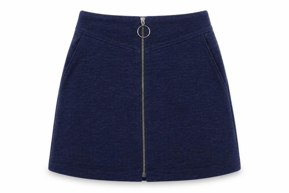 Mango Womens Blue Cotton A-Line Skirt Size 6 Zip
