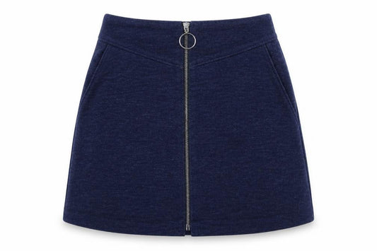 Mango Womens Blue Cotton A-Line Skirt Size 6 Zip