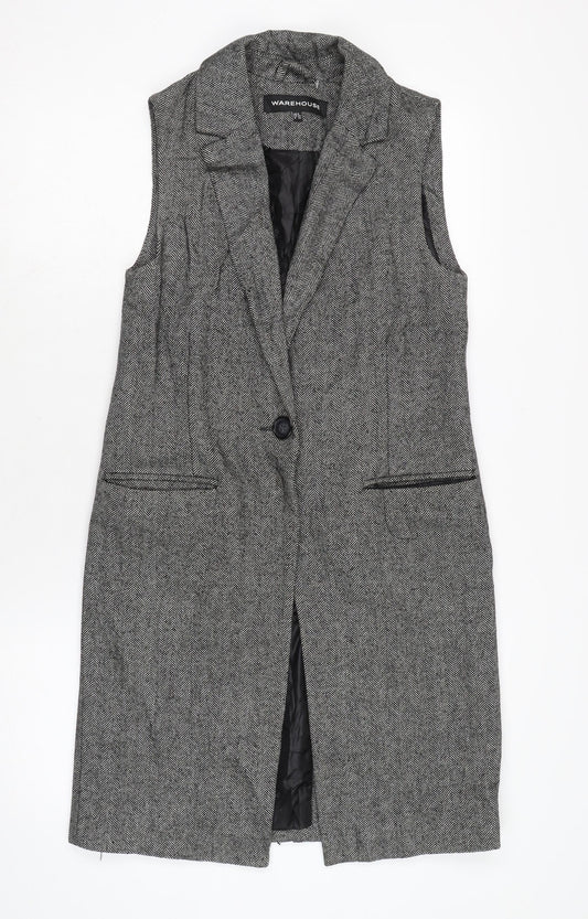 Warehouse Womens Black Herringbone Gilet Waistcoat Size 6 Button