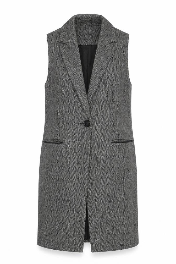 Warehouse Womens Black Herringbone Gilet Waistcoat Size 6 Button