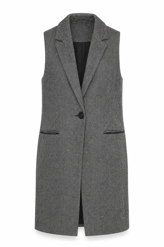 Warehouse Womens Black Herringbone Gilet Waistcoat Size 6 Button