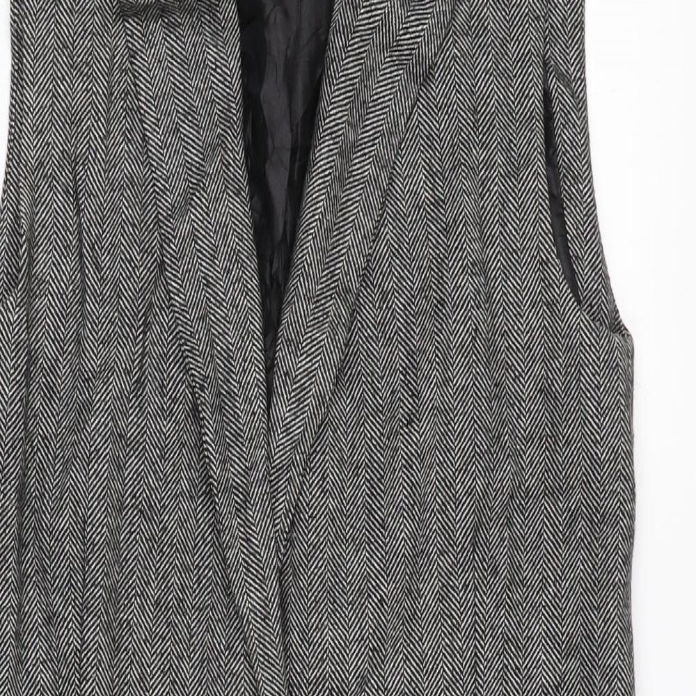 Warehouse Womens Black Herringbone Gilet Waistcoat Size 6 Button