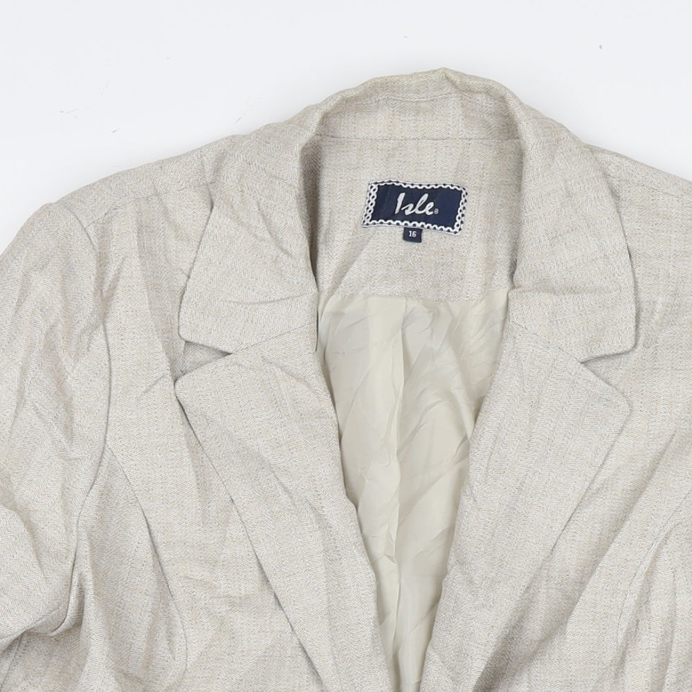 EWM Womens Beige Jacket Blazer Size 16 Hook & Eye