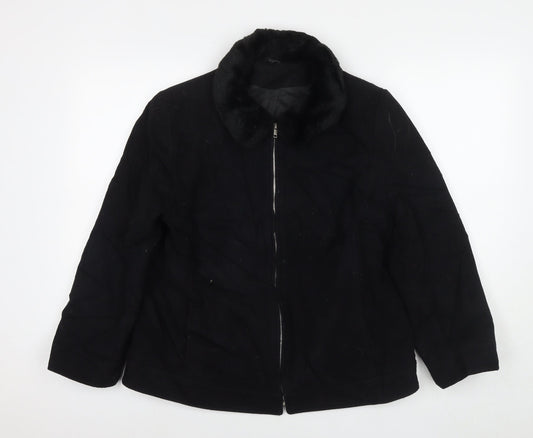 Dorothy Perkins Womens Black Overcoat Coat Size 14 Zip