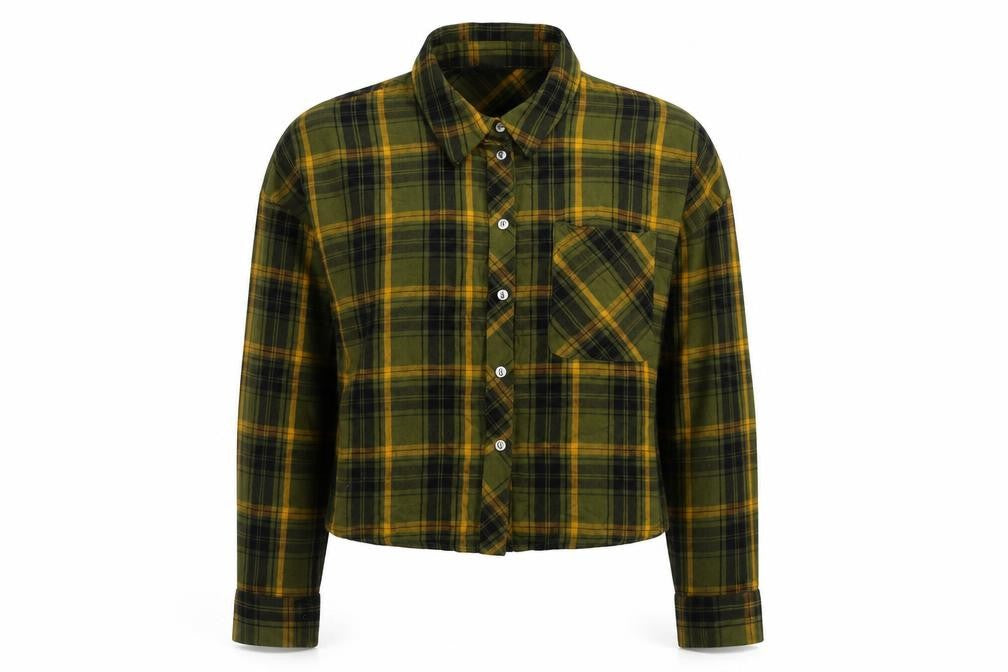 Only Womens Green Check Viscose Basic Button-Up Size 8 Collared