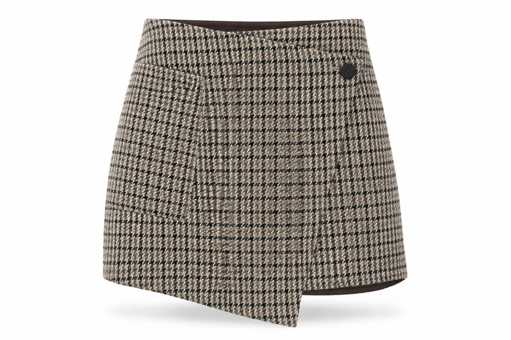 H&M Womens Brown Check Polyester A-Line Skirt Size 6 Button