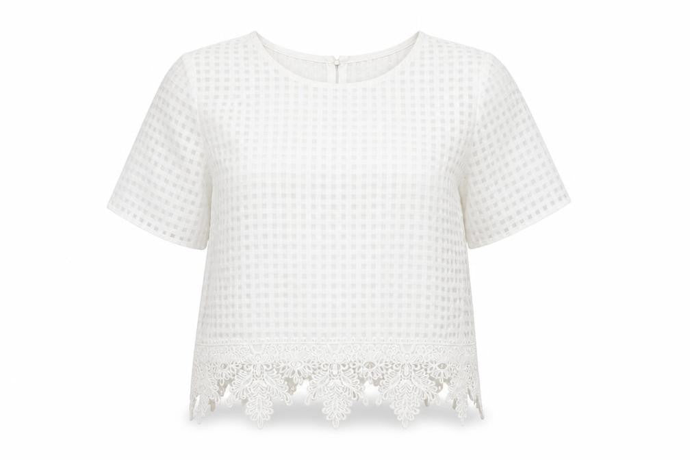 Miss Selfridge Womens White Check Polyester Basic Blouse Size 6 Round Neck