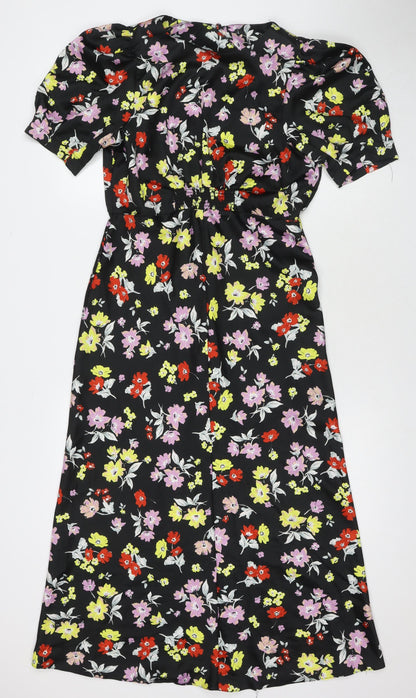 Additional front view of ASOS women’s black floral polyester maxi, size UK 10, round neck zip