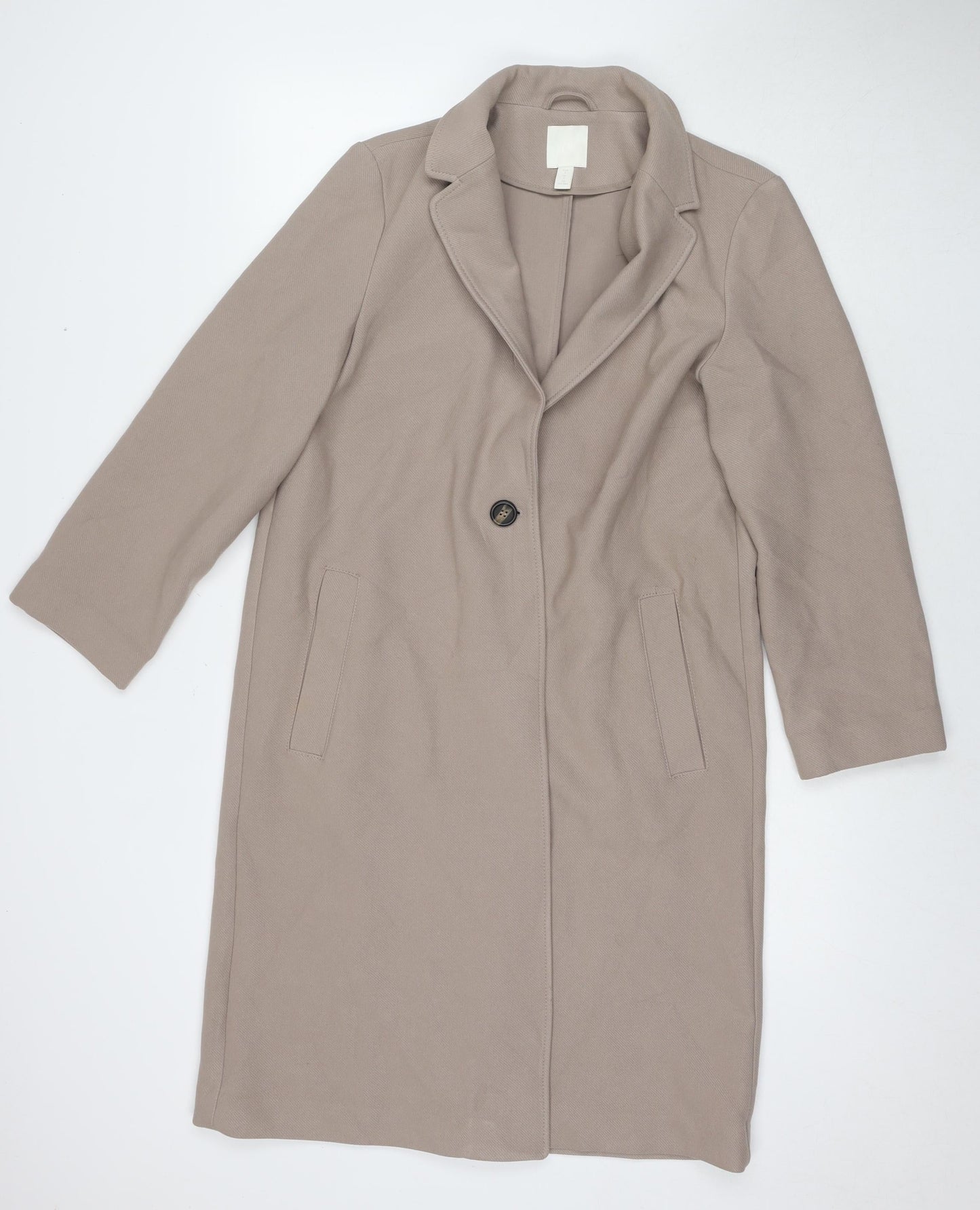 H&M Womens Beige Overcoat Coat Size S Button