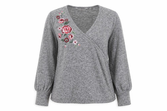 Dorothy Perkins Womens Grey V-Neck Polyester Pullover Jumper Size 12 - Flowers