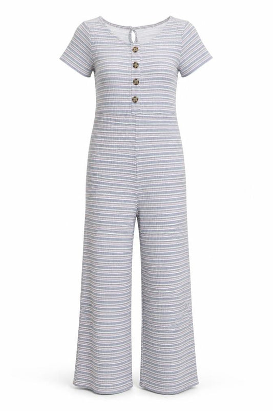 Art Class Womens Grey Striped Viscose Jumpsuit One-Piece Size L L22 in Button - Size 10-12